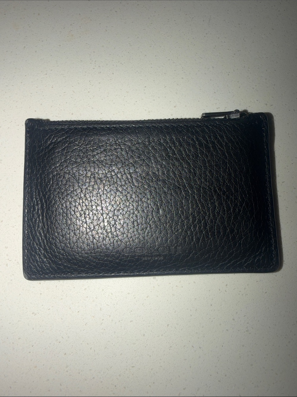 Men's Coach Black Leather Zip Card Holder Wallet - Minimalist Design